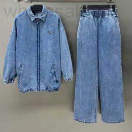 Women's Two Piece Pants designer 24 Early Spring New Nanyou PRA Triangle Decorative Zipper Flip Collar Washed Denim Coat+Pants Set YO35