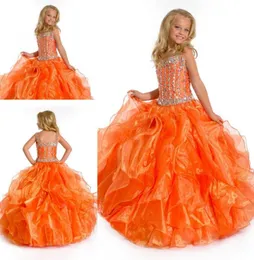 Per la moda colore arancione bambini lunghezza pavimento lungo organza con perline quadrati abiti da spettacolo per bambina039 ZFD0264480943