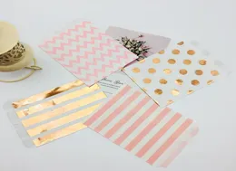 Sacos de papel kraft 100 peças, 5x7 espaços, folha, ouro rosa, colorido, laranja, cerceta, preto, rosa, bolinhas, listras, chevron, doces, buffet bag8003000