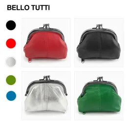 Bello tutti original mini bolsas de moedas mulheres couro genuíno pele carneiro pequenas carteiras metal ferrolho mudança cartão bolsa saco dinheiro 240229