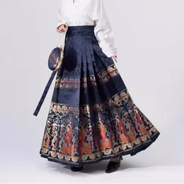 Retro chiński styl Ulepszony codziennie noszony Hanfu konia spódnica dla kobiet wiosna i jesień 2024 Nowa spódnica długa spódnica