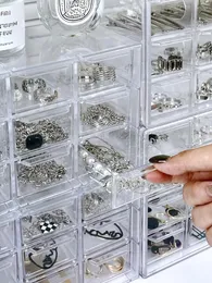 Lagringslådor 1st Pull Type Multi Grid Plastic Smyckeslåda stor kapacitet Multi-lagers transparent för ringörhängen