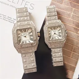 2024 Högkvalitativa kvinnor Män tittar på full diamant Iced Out Strap Designer Watches Quartz Movement Par Lovers Clock Wristwatches