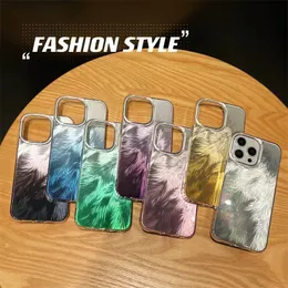 Capas de telefone gradiente colorido de luxo iPhone 15 Promax 14 12 13 Pro max 12Pro 13Pro 14plus Capa de penas de moda masculina e feminina conchas anti-queda