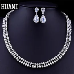 Huami Classic Jewelry Sets Earrings Drop Water Necklace for Women 연회 웨딩 파티 Regalos Para Mujer Crystal 240228