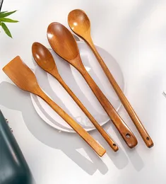 Wooden Spoon Spatula Long Handle Cooking Soup Spoons Wood Butter Cheese Shovel Kitchen Tip Spoon Nonstick Pan Tableware BH7045 TY3548859