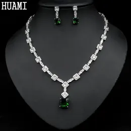 Huami Luxury Necklace Earing Sets Zircon Pendant for Women Wedding Bridal Jewelryセットレディーパーティー