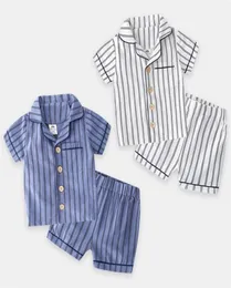 Camicia da notte a maniche corte estiva 2 3 4 6 8 10 anni Pantaloncini 2 pezzi Tuta per bambini Set pigiama a righe per neonato 2104144878077