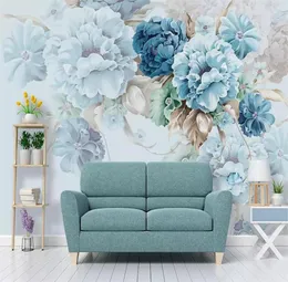 Niestandardowa tapeta Mural Nordic świeży ręcznie malowany Peony Flower Garden TV TV TELE MALATION PO 3D WODYPROOM WALL3508597