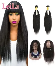 Cabelo Virgem brasileiro 360 Lace Frontal com 2 pacotes Kinky Straight 100 tramas de cabelo humano não processado com fecho de Leila6479385