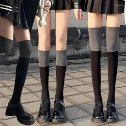 Calzini da donna Media sexy Nero Grigio Patchwork Velluto lungo sopra il ginocchio Calze alte per ragazze Costumi Anime Lolita Cosplay