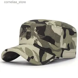 Bollmössor Mens Military Hats Camouflage Flat Top Hat broderade armémössor för utomhus Gorra Militar Caps för Meny240315