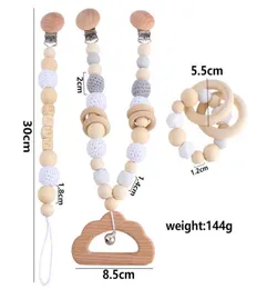 DIY 3PCSSET Boutique Baby Pacifier Chain Clip Wooden Newborn Pacifier Clips Holder Chupetas SoOther Baby Teing Infant Feeding 5583934