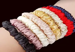 Hårtillbehör 100 Pure Silk Band Scrunchies för kvinnor Kvinnliga smala rep Vanliga crepe gummi 22Colors8589393