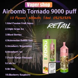Электронные сигареты Airbomb Tornado 9000 Puff 0% 2% 3% 5% Уровень 18 мл Стручок 600 мАч Аккумуляторная ручка для вейпа 9 тыс. затяжек