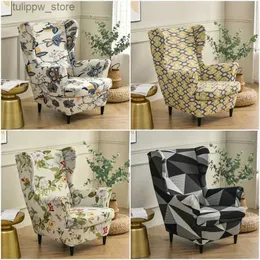 Stollekläder Flower Printed Wing Chair Cover Stretch Spandex Wingback Sofa Slipcovers Elastic Relax F.