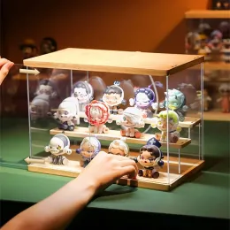 Mülleimer Holzschachtel mit leichter Statuette -Speicherbox Acryl Cartoon Doll Organizer Halter Figuren für Pop Mart Sammlung
