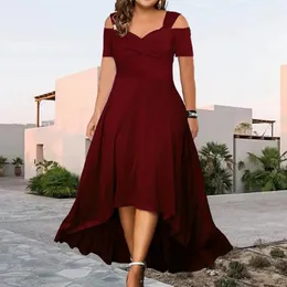 Sexy Off-Shoulder-Kleid für Partys, elegant, Übergröße, Sommer, ausgestellter V-Ausschnitt, schmale Passform mit Saum für Partys 240312