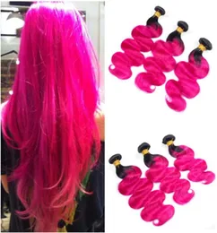 Body Wave Peruvian Ombre Pink Human Hair Weaves Double Wefted 3Pcs Dark Root1B Pink Ombre Virgin Human Hair Bundles Deals8015453