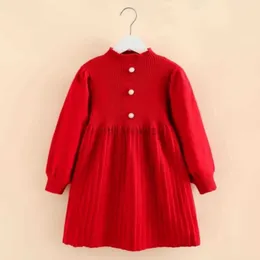 Abiti da ragazza 2023 calore invernale 3 4 5 6 7 8 9 10 12 anni Natale Capodanno principessa compleanno vestito rosso lavorato a maglia per bambine 240315