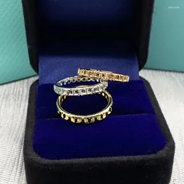 Anéis de cluster de alta qualidade 925 prata esterlina t verdadeiro quadrado geométrico superfície lisa anel estreito moda marca original jóias presentes de festa