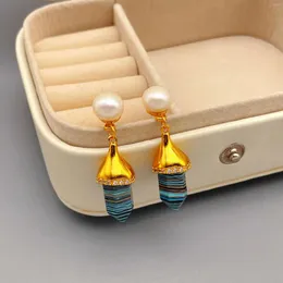 Dangle Earrings French Vintage Freshwater Pearl Natural Stone Luxury Personuly Earing for Women Geometry Pendant Classic Eardrop