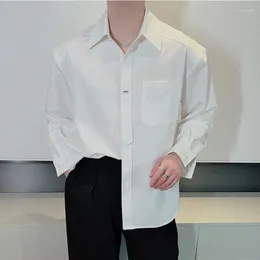 Camisas casuais masculinas moda minimalista cor sólida camisa masculina manga longa solta bonito social streetwear roupas 2024