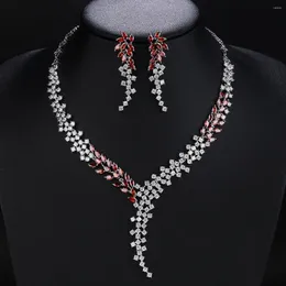 Ожерелье и серьги, комплект роскошных свадебных украшений, великолепный кубический цирконий, женская вечеринка, свадьба и CN10327