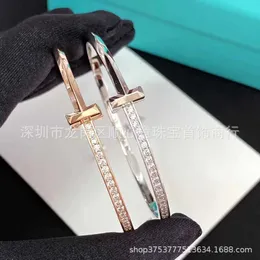 Tifaniym Classic T1 -armband 925 Silverpläterad 18k guld fin hantverk full diamant halv bred smal version ros söt cool par t1