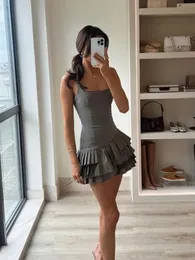 Sexy Pleated Women Mini Sling Dress Fashion Sleeveless Backless Bodycon Dresses 2024 Summer Lady Gradient Hem Street Robes 240312