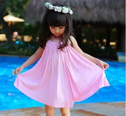 Chilren Girls Dress 2019 Yaz için Yeni 100 Pure Pamuk Gallus Kolsuz Kids Plaj Plajı Kemer L T482 5pcslot7484712