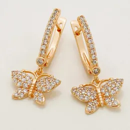 Dangle Earrings Design Hollow Butterfly 585 Rose Gold Color Fashion Women Jewelry Creative White Natural Zircon Luxury Drop