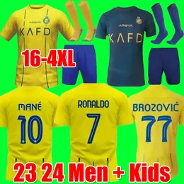 23 24 Al Nassr FC Soccer Jerseys Ronaldo 2023 2024 Hem Yellow Away Cr7 Gonzalo Mane Martinez Talisca Women Player Version Men Kid Kit Football Shiirt