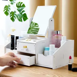 BINS NYA INNEHÅLLER SPIRROR DRAWER Makeup Lagring Box Dormitory Finish Plastic Shelf Cosmetics Skin Care toalettbord Desktop