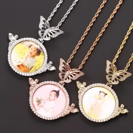 Hiphop Butterfly Head Pendant Microinlaid Zircon Hipster Personal Po Angel Necklace for Women Men 240311