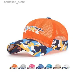 Top kapakları yeni serin mesh çocukları çocuk kamuflaj beyzbol şapkası yaz nefes alabilen snapback şapka açık hava spor güneş kapağı şapka erkek kız için240315