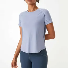 Lu Align Lemon футболка дышащая свободная женская майка для йоги с коротким рукавом сплошной цвет нейлон быстросохнущий спортивный жилет для бега женский толстовка