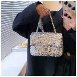 Shoulder Bags Colorful Niche Chain Designer Bag Trend Sequin Dinner Single Shoulder Crossbody Underarm For Women Handbags Tote 240311