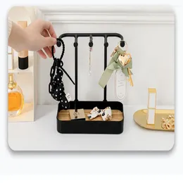 Jewelry Pouches PP Storage Rack Key Display With Box Base Wooden Holder Desk Supplies Organizers Women