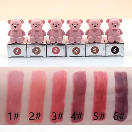 6st/parti rosa björn nyckelring matt flytande läppstift vattentät långvarig läppglans läppglasyrmakeup Korea kosmetik grossist 240305