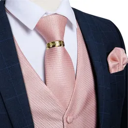 Mens Terno Colete Rosa Sólida Festa de Casamento Homens Colete Gravata Conjunto Com Anel de Dragão Dourado Casual Slim Fit Sem Mangas 240312