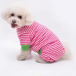 Cão vestuário animal de estimação macacão listrado padrão quente casual wear sleepwear quatro pernas roupas filhote de cachorro traje