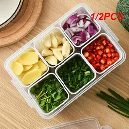 Storage Bottles 1/2PCS Refrigerator Box 6 Grid Food Vegetable Fruit Fridge Organizer Drain Basket Onion Ginger Clear