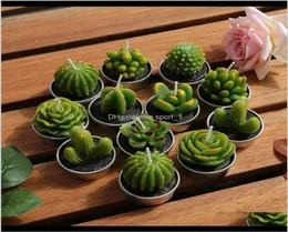 Decor Garden Drop Delivery 2021 12Pcs Cactus Cute Mini Set Artificial Succulent Plants Candles Home Decoration Candle Tea Light Xm1396412