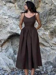 Abiti casual TARUXY Abito da spiaggia sexy senza schienale per le donne Scollo a V Splice Pieghe Lungo Festa da donna Elegante Fasciatura Maxi Vestito estivo Donna