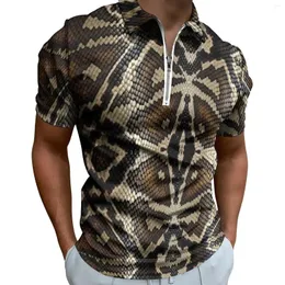남성용 폴로 스네이크 스킨 폴로 셔츠 남성 빈티지 프린트 캐주얼 셔츠 여름 참신 지퍼 티셔츠 짧은 슬리브 디자인 대형 의류