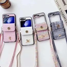 Moda Mektup C Telefon Kılıfı Samsung Galaxy Z Flip için Dokuma Deseni 3 4 5G Z Kat2 Z Flod3 4 Huawei P50 Pocket Lüks PU Deri Şok geçirmez Tam Koruyucu C