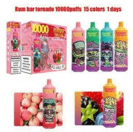 Sigarette Elettroniche Original 100% Rum Bar Tornado 10000 Puffs E Cigaretter 650mAh 22 ml Fördömd enhet engångsvapen Auktoriserad Cigarrillos Vape