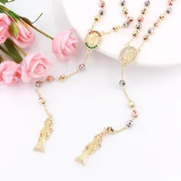 Anhänger Halsketten Ruixi Mode Verkauf Vergoldet 18k Tri Farbe Tod Sichel Religiöse Rosenkranz Halskette Männer Frauen Geschenk Party