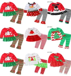 7 أنماط Baby Girls Boys Christmas Outfits 2pcs Settshirtpant Kids Cartoon Deproidery Xmas Deer Sanda Stripe Stripe P3301696